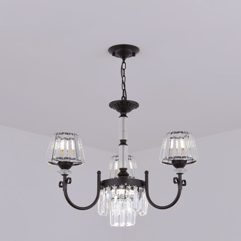Tapered Crystal Suspension Light Modern 3/6 Heads Dining Room Chandelier Lamp in Black
