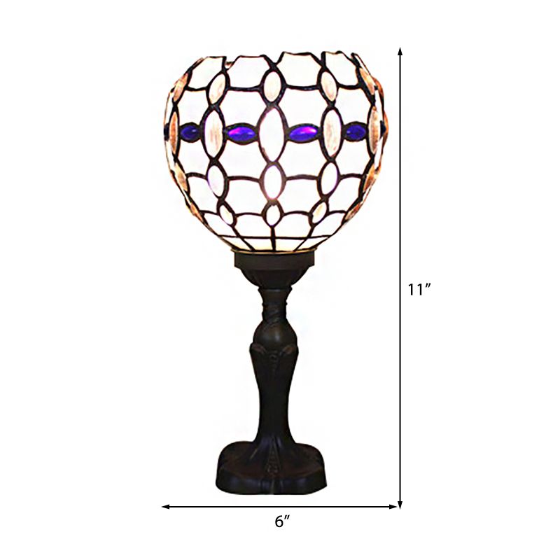 Blue Torch Table Light with Gem/Dragonfly Pattern Tiffany Traditional Stained Glass Desk Lamp for Cafe Living Room