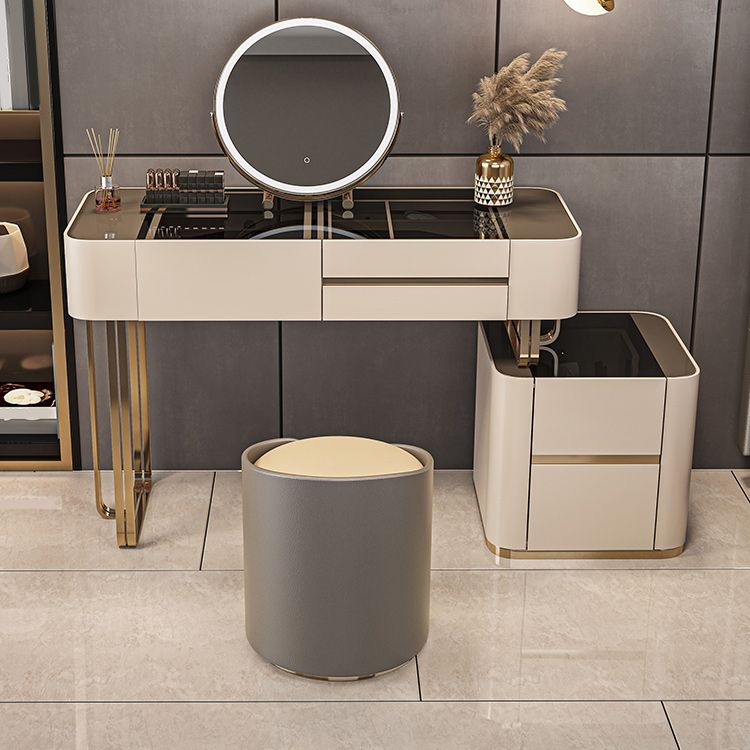 17" Wide Glam Vanity Table Glass Black Make-up Vanity with Drawer