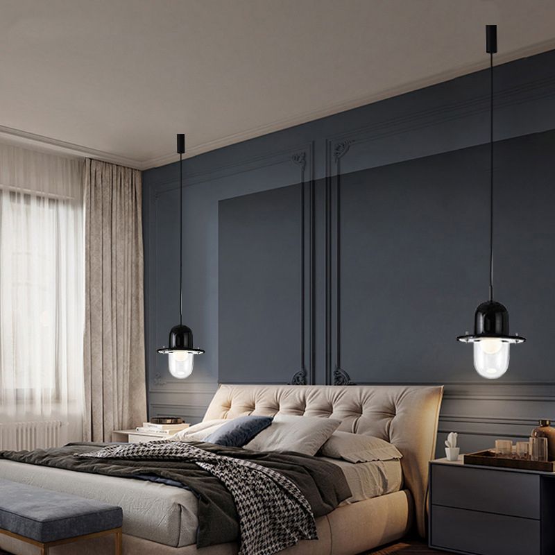 Éclairage de pendentif en verre transparent lampe à suspension à 1 lumière minimaliste pour chambre à coucher