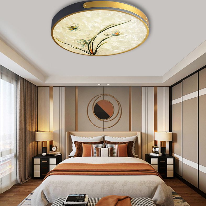 Plafonnier LED rond en verre peint à la main, éclairage de plafond artistique et minimaliste pour chambre à coucher