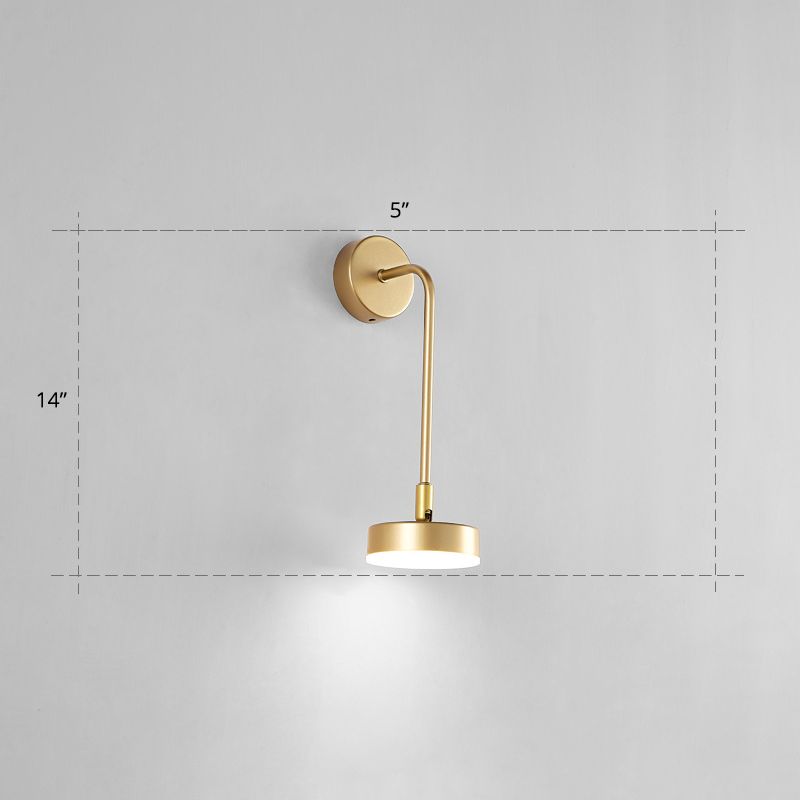 Round Metal LED Sconce Lighting Simple Style Golden Wall Mounted Lamp for Bedroom