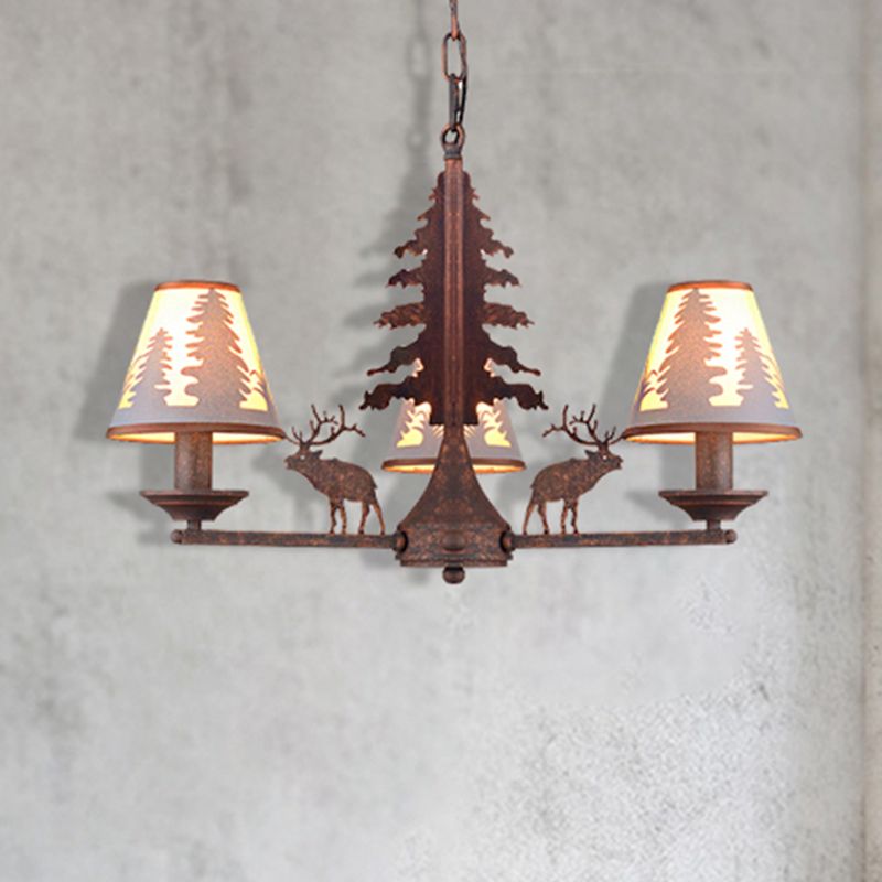 Éclairage de lustre en métal et en tissu industriel 3/5/8 Light Dining Room Pendant Lighting in Rust