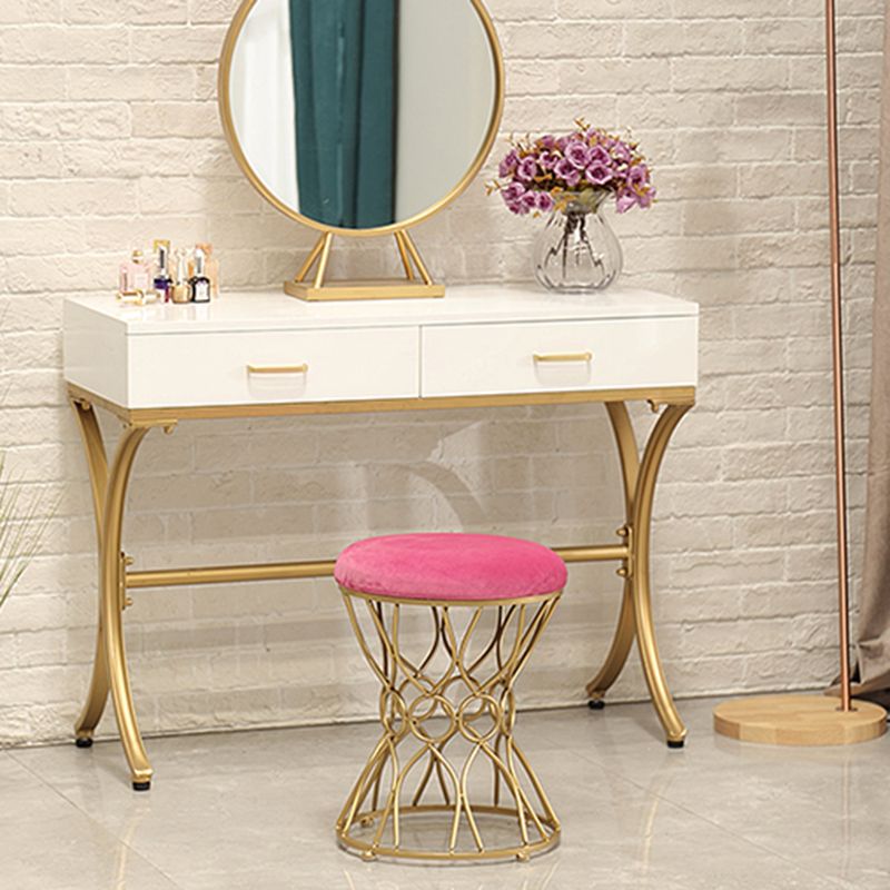 Glam Velvet Ottoman Plain Round Metal Frame Foot Stool Ottoman