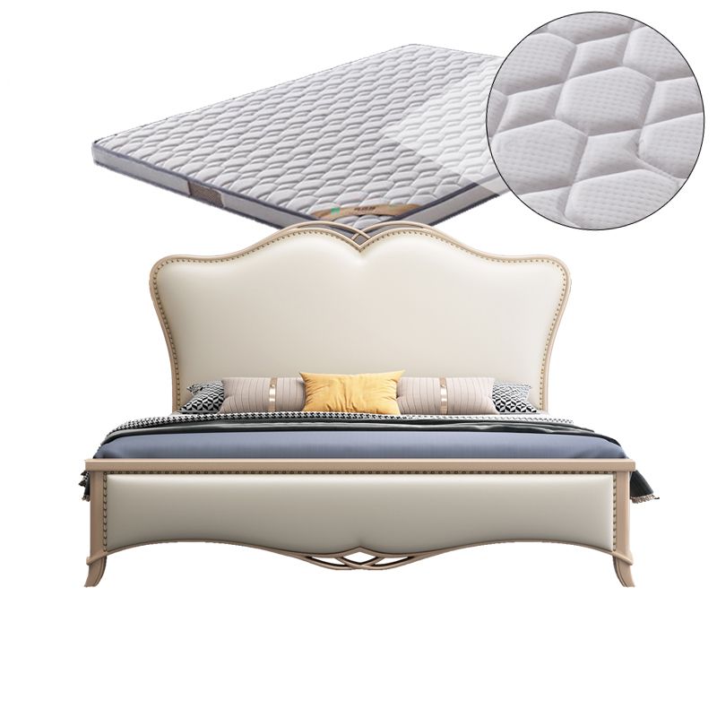 Contemporary 57" Tall Panel Bed with Upholstered Headboard, Solid Wood Bed