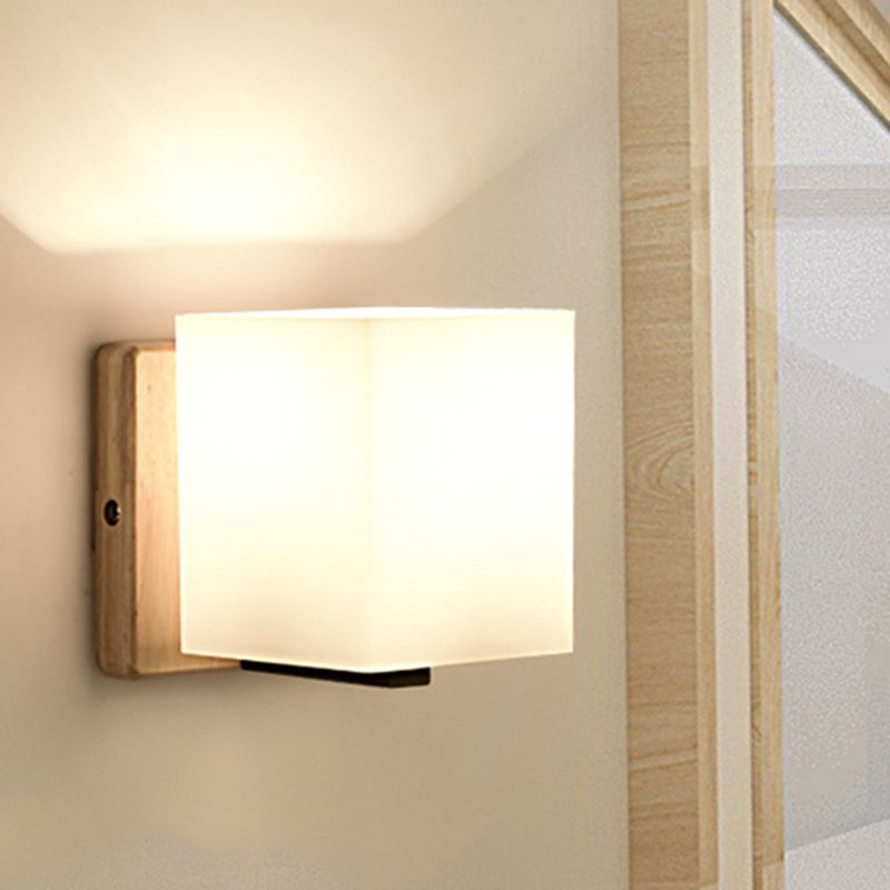 1 Bulb Small Wall Light Japanese Style Opal Glass Wall Lamp in White for Hallway Stairway