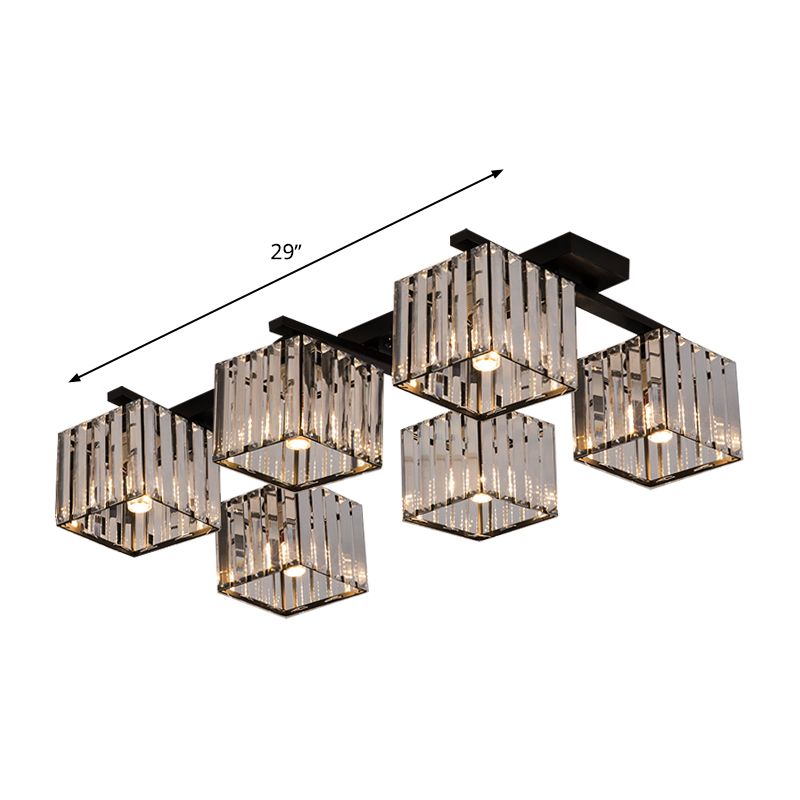 Accesorio de techo para sala de estar, barra de cristal de tres lados, cuadrado moderno, semiempotrado, 4/6/9 luces, en dorado/negro