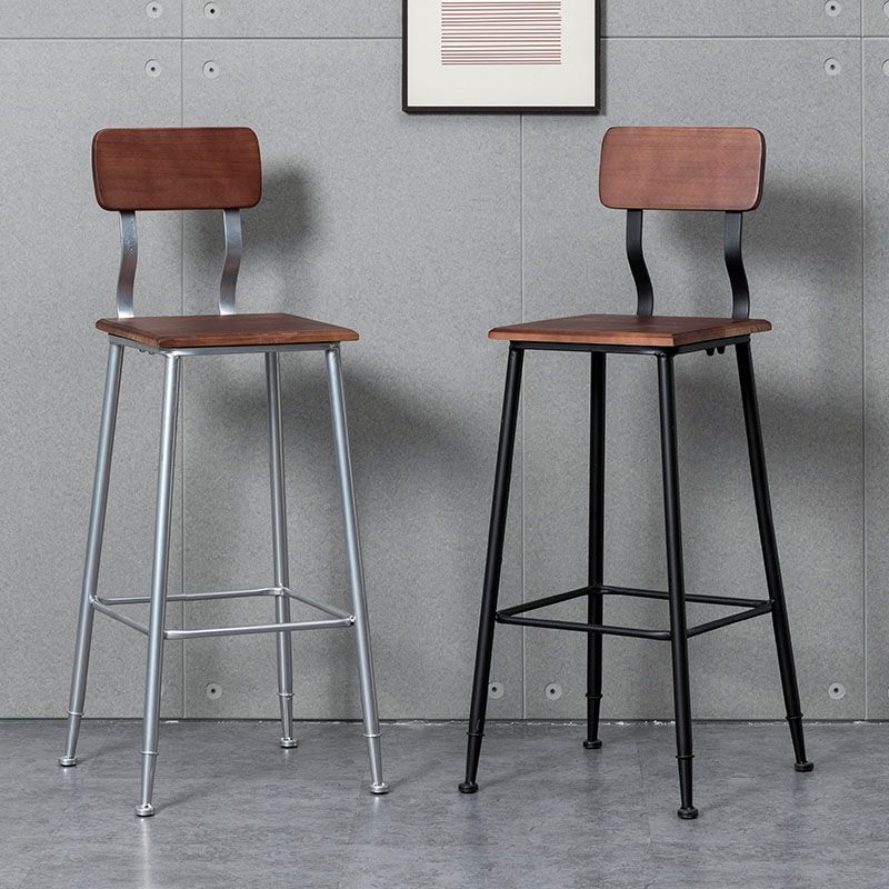 Industrial Style Ironwork Barstool Solid Wood Seat Bar High Chair with Backrest