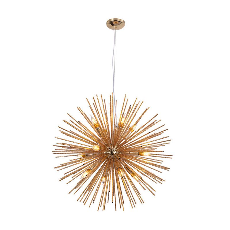 Minimalist Hedgehog Chandelier Metal Living Room Hanging Light Fixture with Carved Design