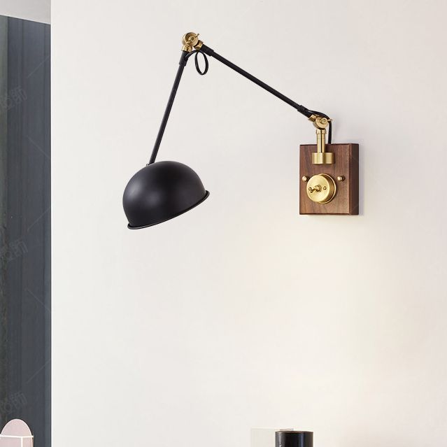Metallkuppel Wandlampe Holzbasis minimalistischer Stil Verstellbarer Wandleuchten für Schlafzimmer