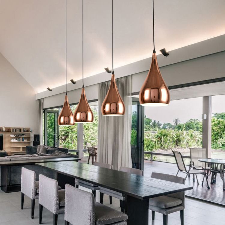Shaded Dinning Room Pendant Ceiling Light Metal Nordic Hanging Ceiling Light in Rose-Gold