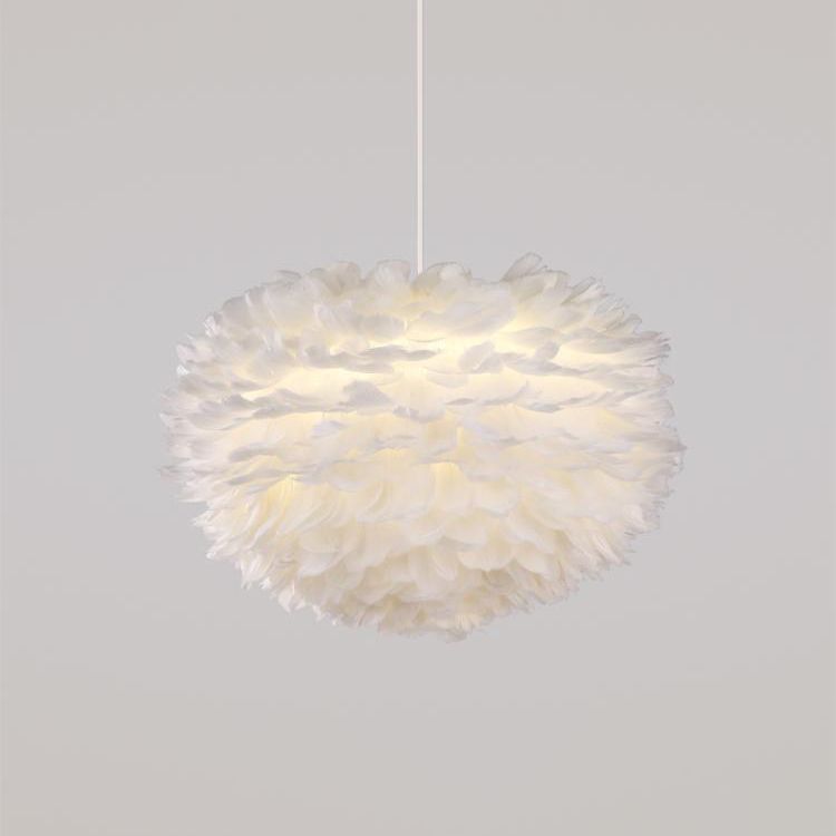 Art Deco Feather Pendant Lighting Modern Nordic Creative Globe Hanging Ceiling Light for Bedroom