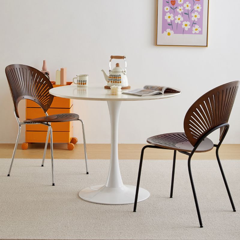 Chaise d'appoint de salle à manger en bois scandinave, chaises à dossier ouvert en forme de coquille avec pieds en métal