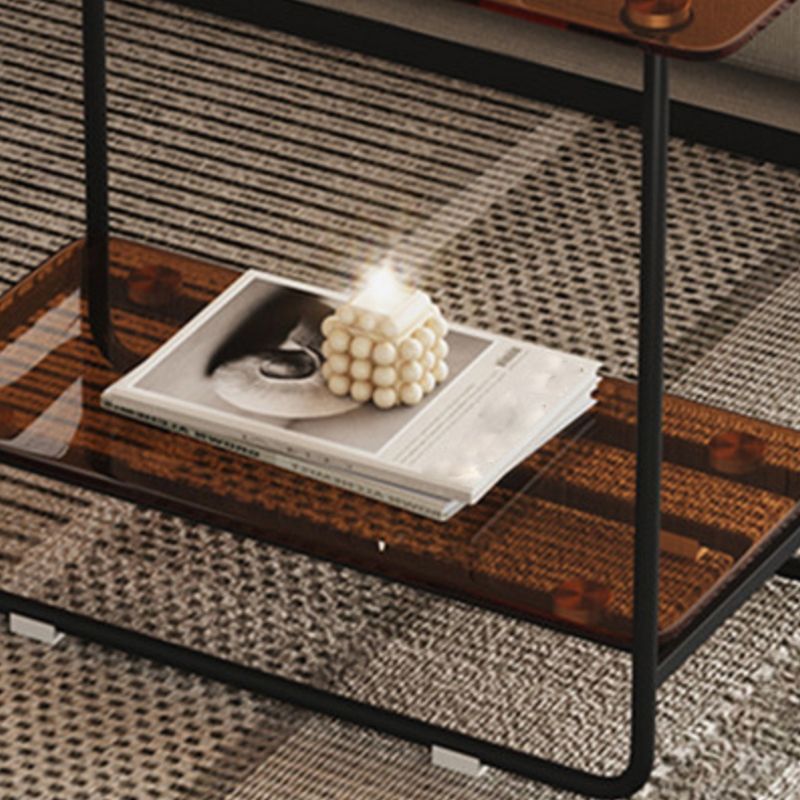 Rectangle Glass Top Side Table 21.65" Tall Metal Sled Base End Table with Shelf