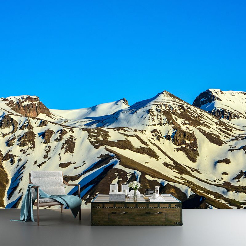 Snowy Mountain Range Murals Modern Moisture Resistant Wall Covering for Living Room