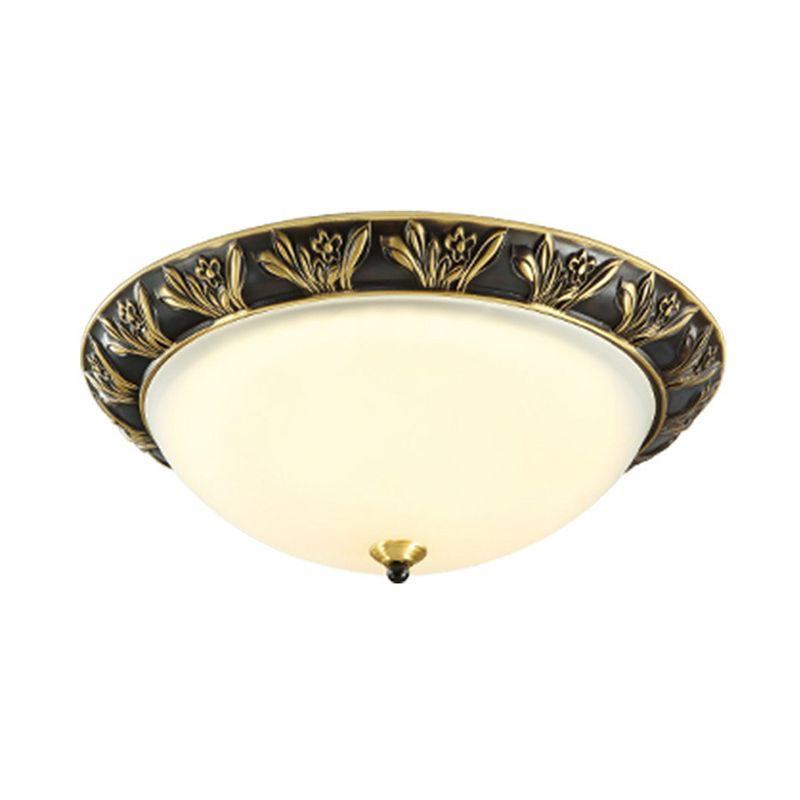 Opal Glass Bowl Flush Ceiling Light Vintage Living Room LED Flush Mount Lighting Fixture in Coffee
