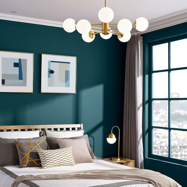 Lámpara de lámpara de araña de vidrio blanco de leche colgante de iluminación de latón contemporáneo para comedor