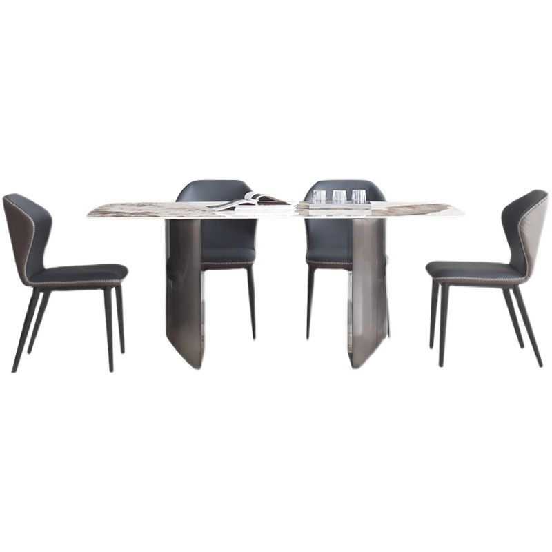 Mesa de comedor rectangular Mesa de comedor de piedra moderna con pedestal doble