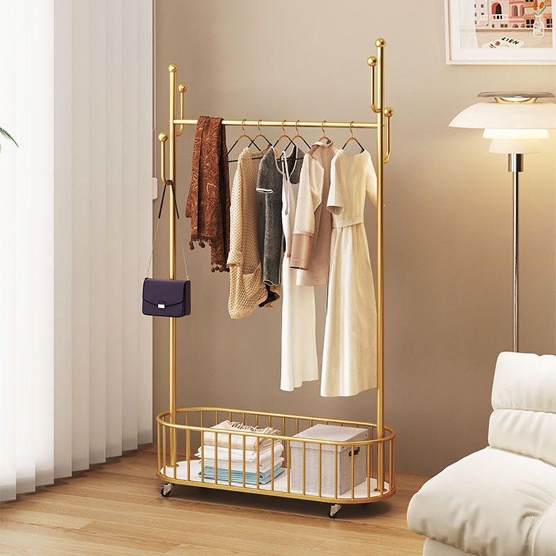 Gorgeous Clothes Hanger Basket Storage Metal Coat Rack with Castors