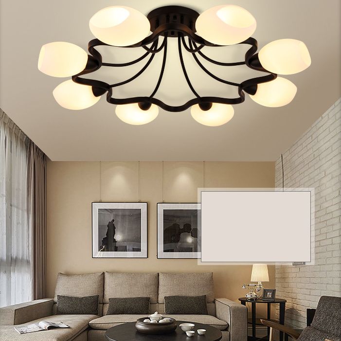 Ronde semi-inbouwlamp Melkglas Traditionele inbouwplafondlamp