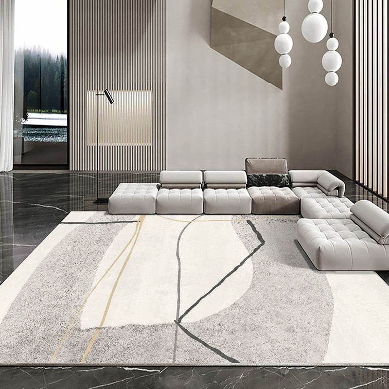 Light Brown Simple Rug Polyester Line Rug Stain Resistant Rug for Living Room