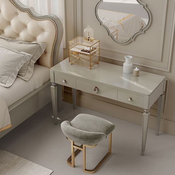 Gray Solid Wood 3-Drawer Makeup Vanity Desk Table with Stool Set