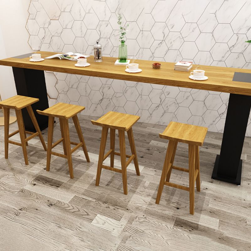 Industrial Rectangle Bar Table Pine Solid Wood Bar Dining Table with Double Pedestal