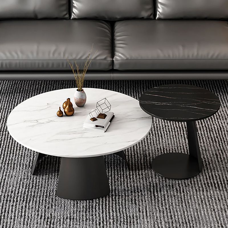 Pedestal Coffee Table Contemporary Round Cocktail Table in Black/White