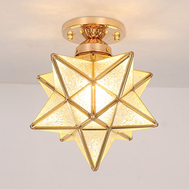 Glass Gold Flush Mount in Colonical Luxury Style Copper Star Ceiling Fixture for Corridor