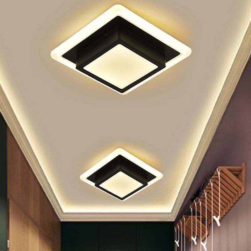Mini lámpara de techo empotrada redonda/cuadrada, LED de metal contemporáneo, montaje empotrado en blanco/negro, luz blanca/cálida