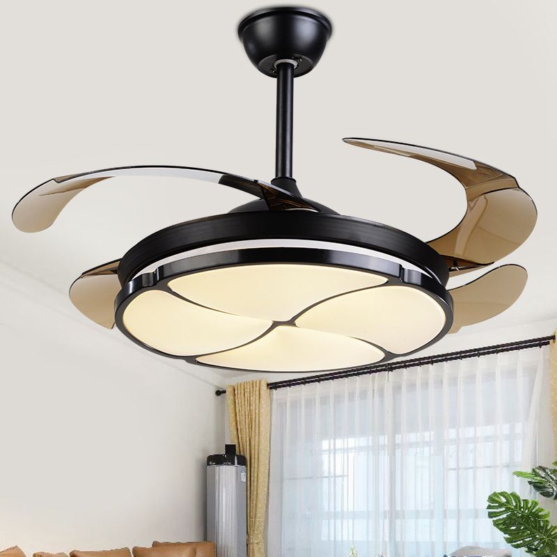 Nordic LED Hanging Fan Light Black Blossom 19" Wide Semi Flush Mount with Acrylic Shade, 4 Blades