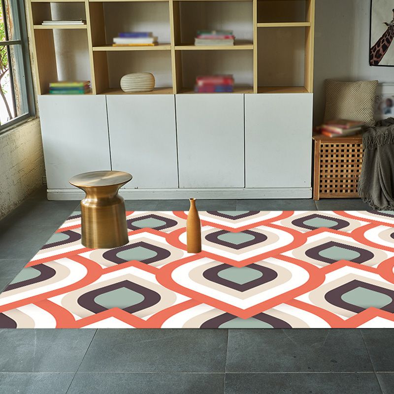 Moroccan Geometric Pattern Rug Orange and Brown Polyester Rug Washable Pet Friendly Non-Slip Area Rug for Living Room