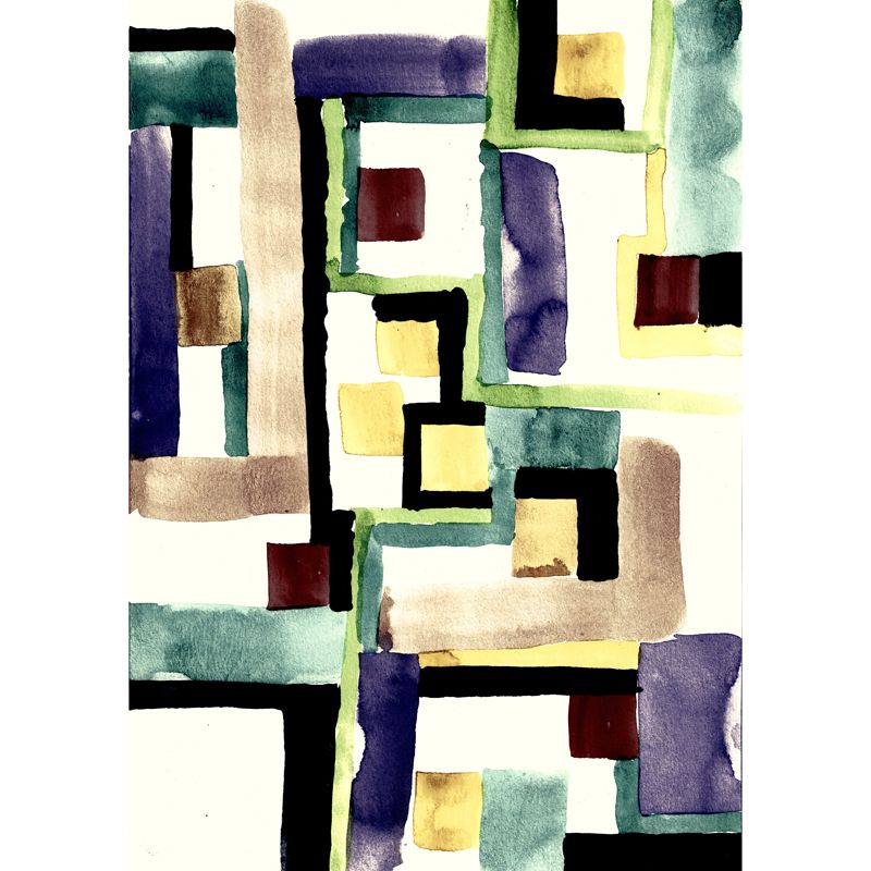 Art Deco Watercolor Painting Mural Brown Floor Plan Wall Covering for Home Gallery