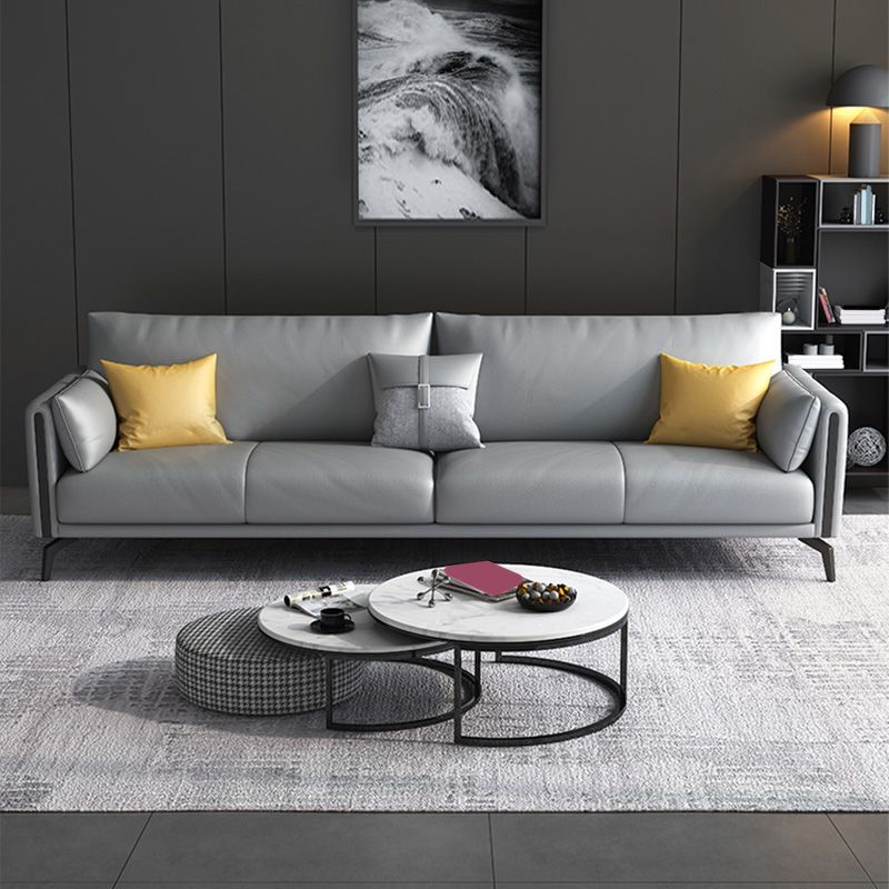 Gray Faux Leather Straight Arm Sofa/Sectionals with water proof for Living Room