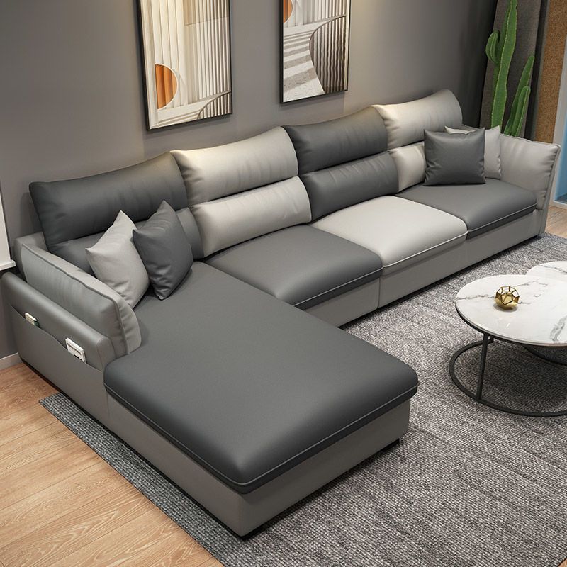 Mid Century Modern Faux Feather 4-seat Sofa & Chaise For Living Room