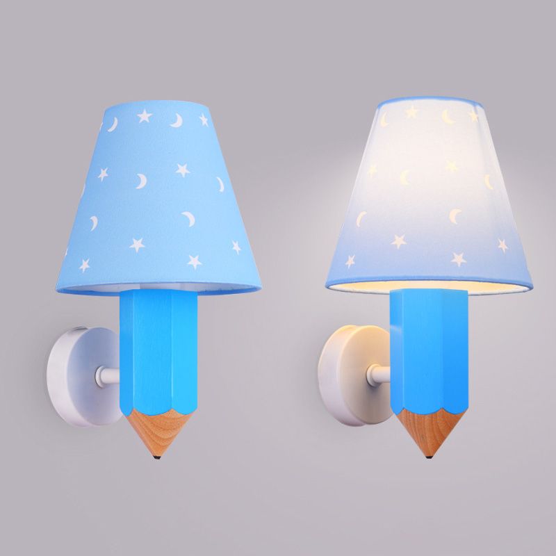 Geométrique Shade 1-Light Murce Sconce Kids Style Fabric Mur Moup Lightture en bleu