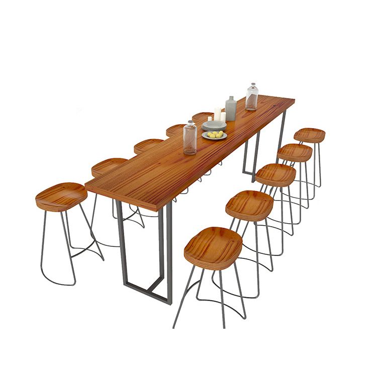 1/11 Pieces Rectangular Bar Table Set Modern Wooden Cafe Table with Foot Bar Stools