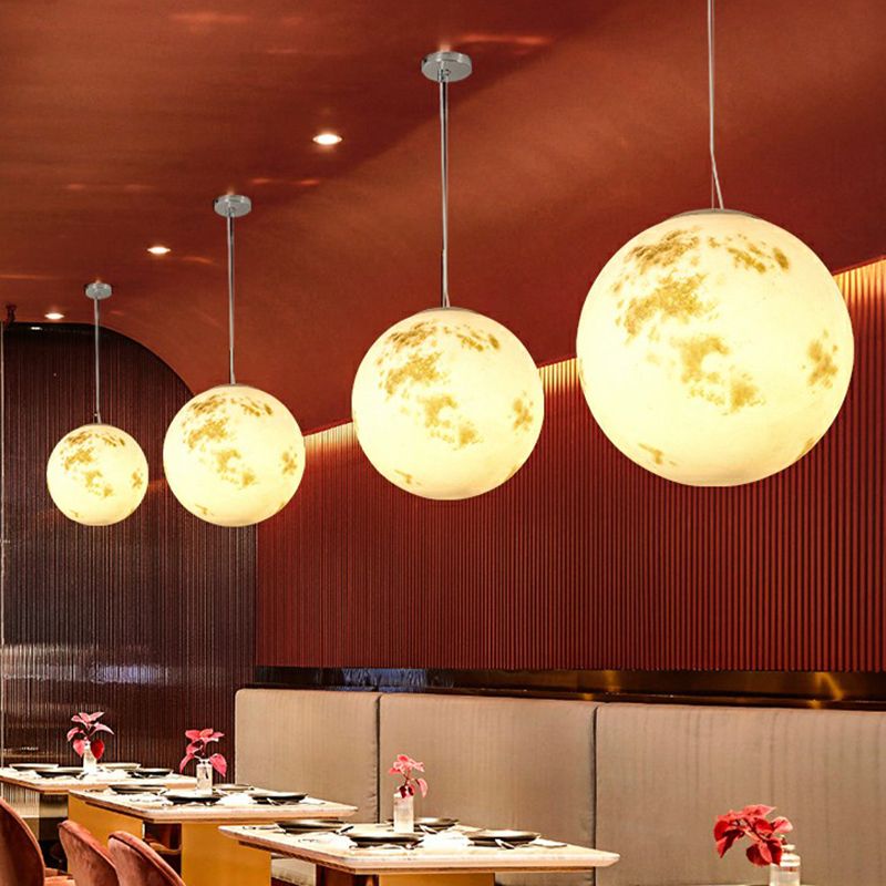 White Moon Suspension Lighting Nordic Single-Bulb Resin Pendant Light for Restaurant