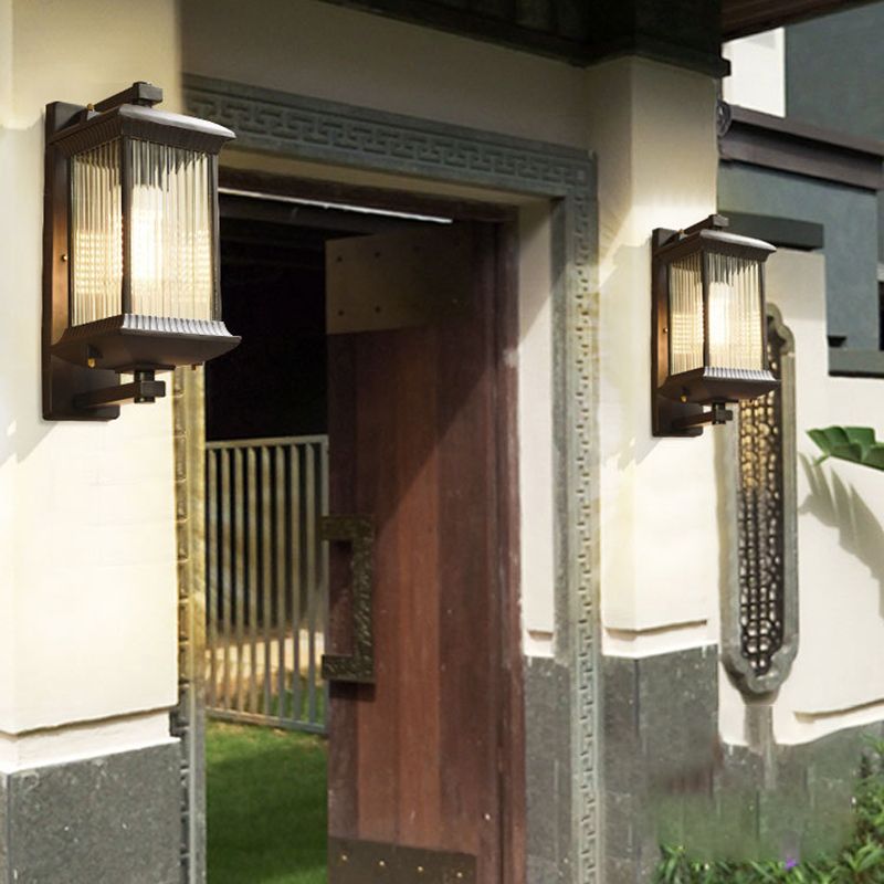 Industrial Metal Wall Sconce Rectangle Shape Wall Light with Glass Shade for Living Room