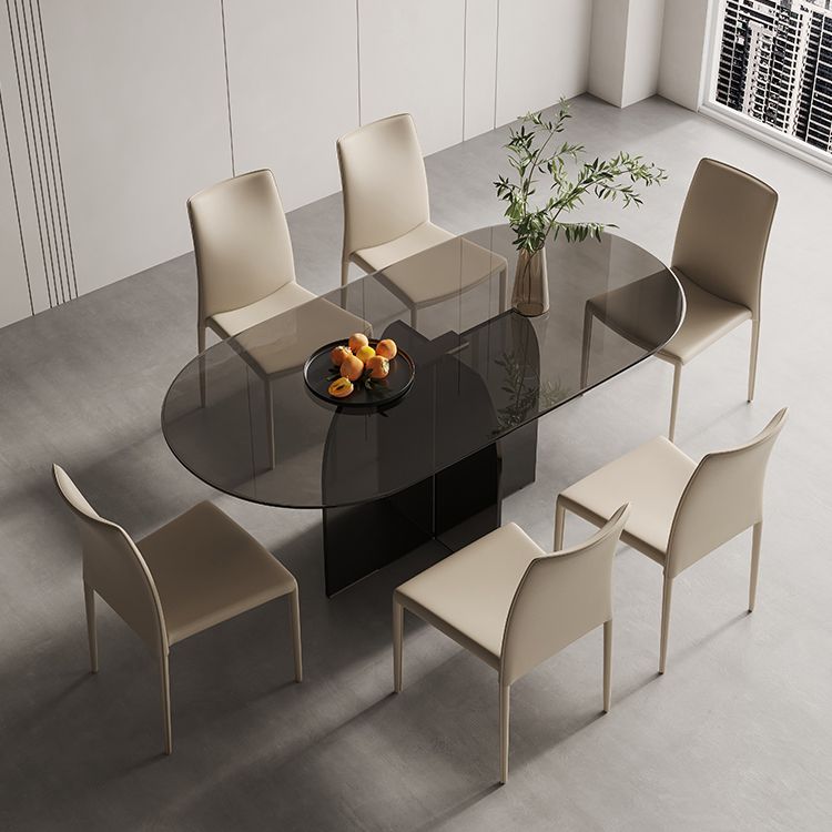 Modern Transparent Gray Glass Desktop Ellipse Dining Table for Dining Room