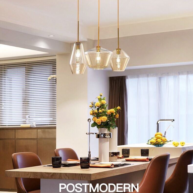 Modern minimalistisch handgeblazen glazen hanglampje Amber 1 lichte eetkamer hangend plafondlicht