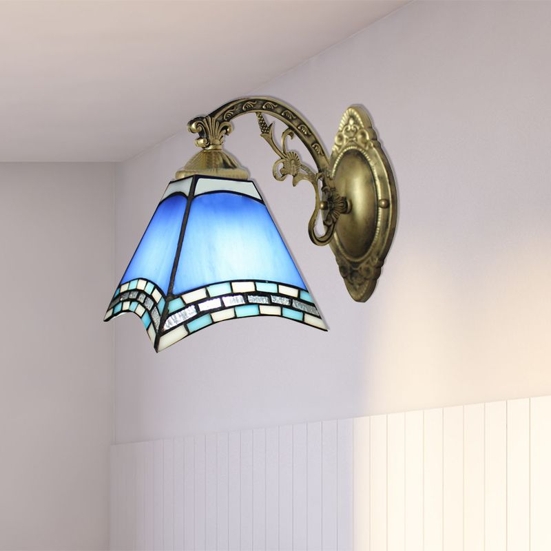 Rustic Geometric Ceiling Pendant Stained Glass 1 Light Hanging Pendant in Blue for Dining Room