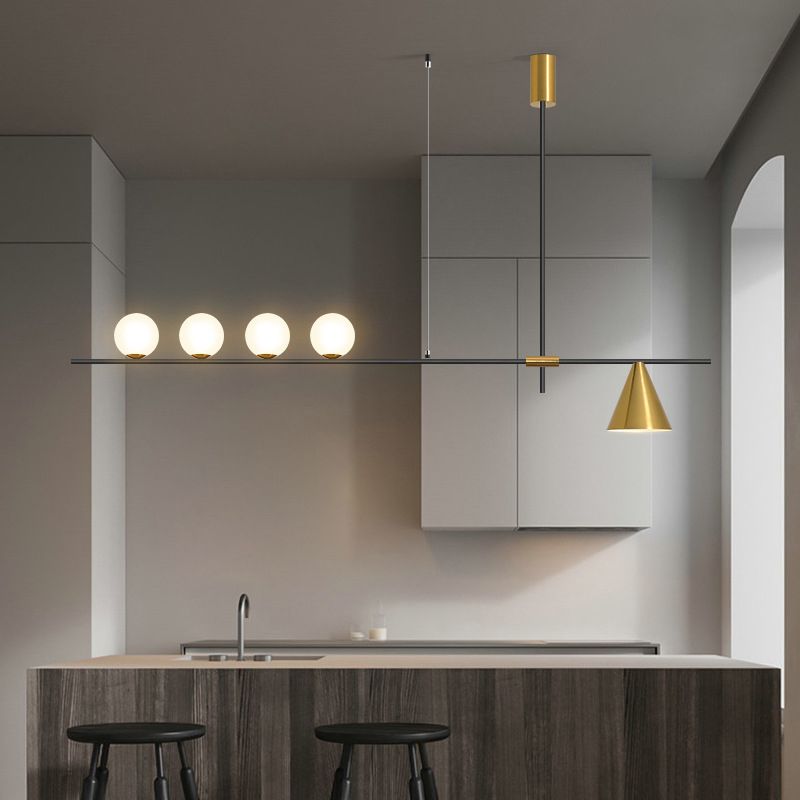 Contemporary Island Light White Glass Shade Hanging Light for Dining Room