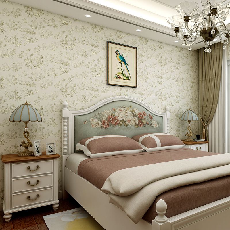Paper Moisture-Resistant Wallpaper Rural Floral Printed Wall Covering for Bedroom