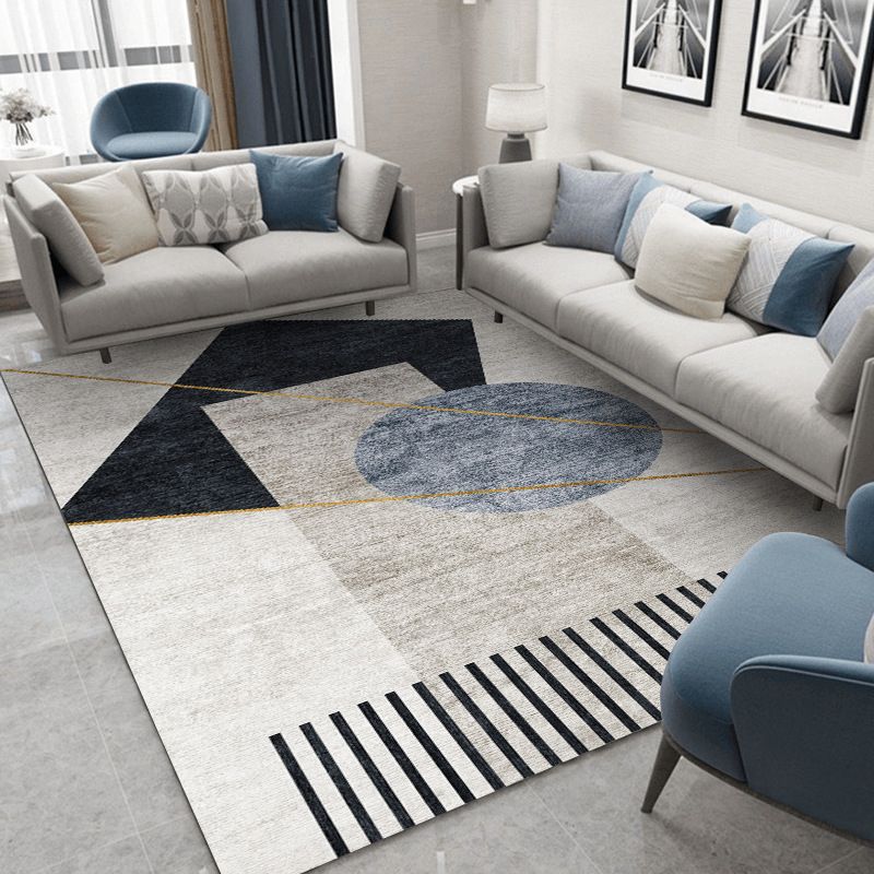 Black Modern Rug Polyester Striped Area Rug Stain Resistant Rug for Living Room