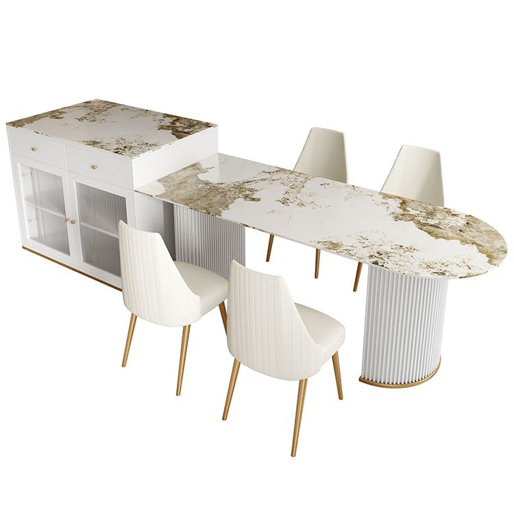 Sintered Stone Dining Table Traditional Luxury Dining Table with Double Pedestal Base