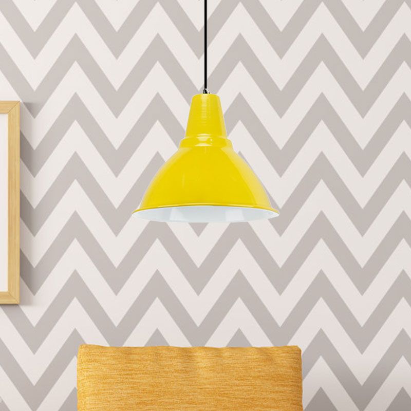 Dome Shade Metal Ceiling Fixture Industrial Stylish 1 Bulb Dining Room Hanging Light Fixture in Red/Yellow