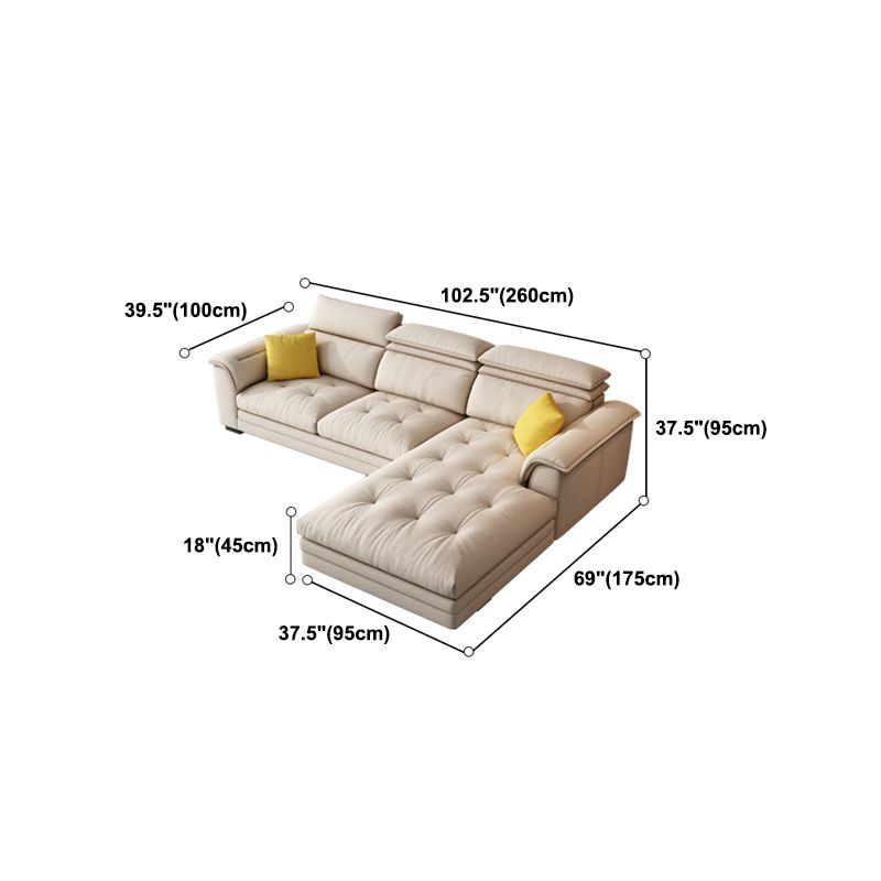 Contemporary Fabric Sofa in Beige Pillow Top Arm Sofa with Bolster Pillows