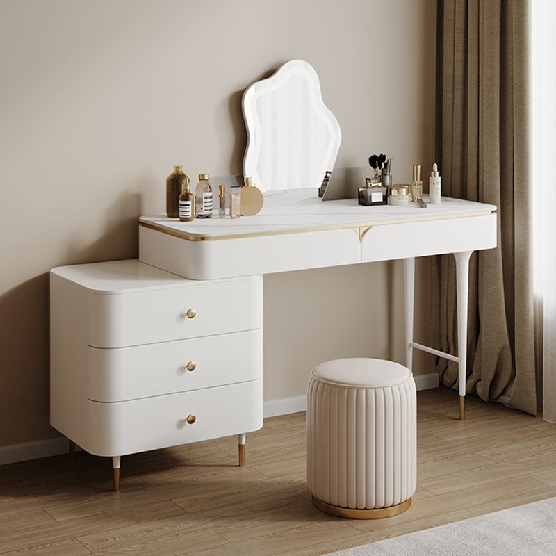 White Dressing Table Standing Vanity Set with Makeup Table and Stool