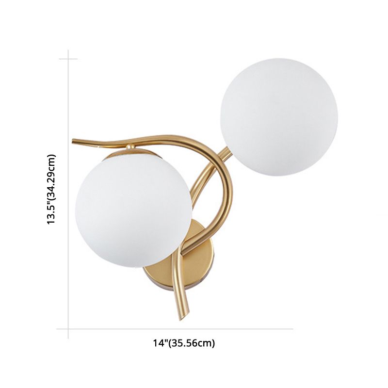 2 Heads Nordic Style Wall Mount Light Metal Arm Glass Shade Sconce Light Fixture for Bedroom